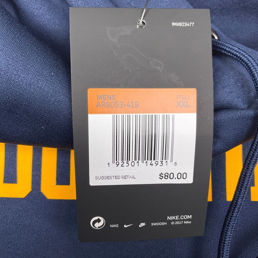 Nike Hoodie Mens XXL Navy Yellow West Virginia Mountaineers Therma Dri-FIT Shirt - Picture 4 of 11